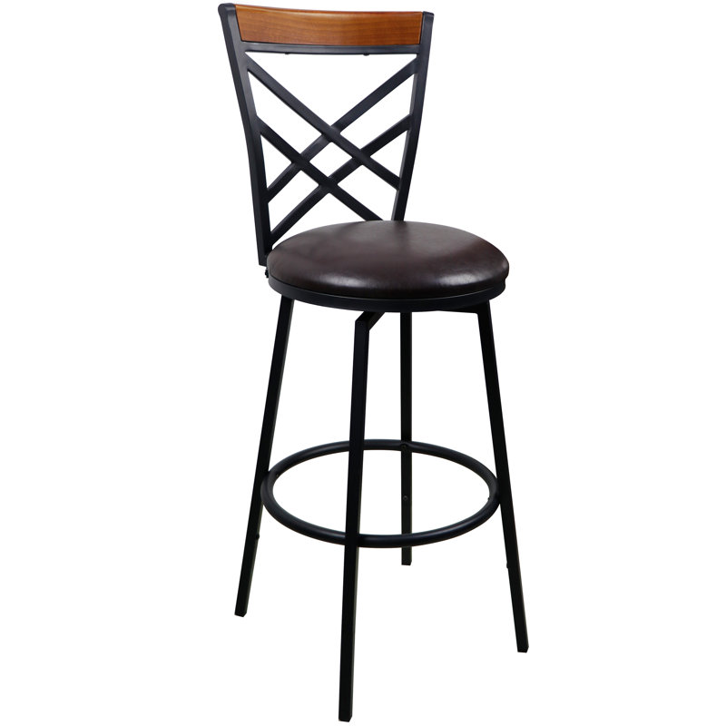 Millwood Pines Taryn Faux Leather Upholstered Swivel Metal Adjustable Height Bar Stool & Reviews